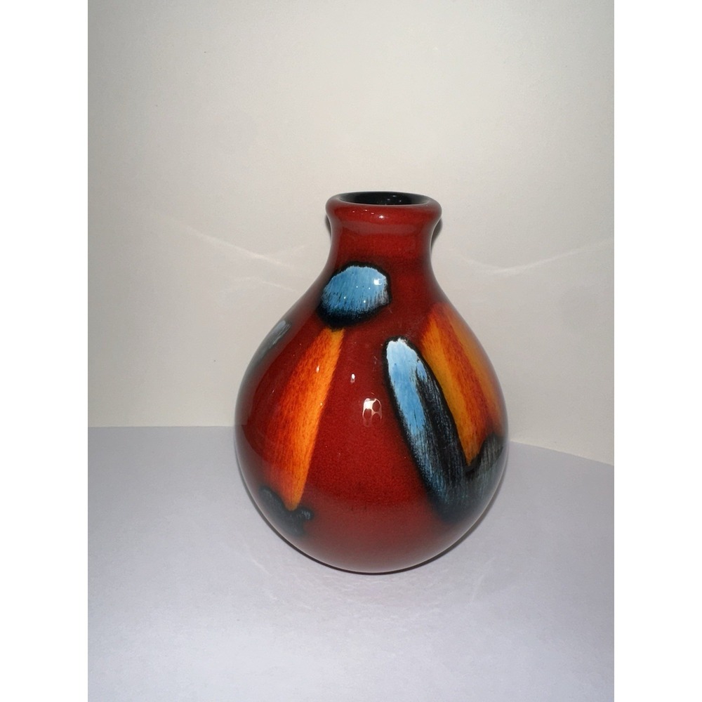 Poole Pottery Volcano Living Glaze Squat Bud Vase 5" Hand Painted England Signed